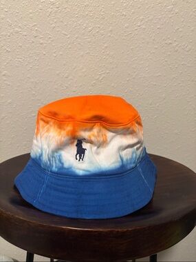 Ralph Lauren Polo Tie-Dye Bucket Hat in Orange, White & Blue